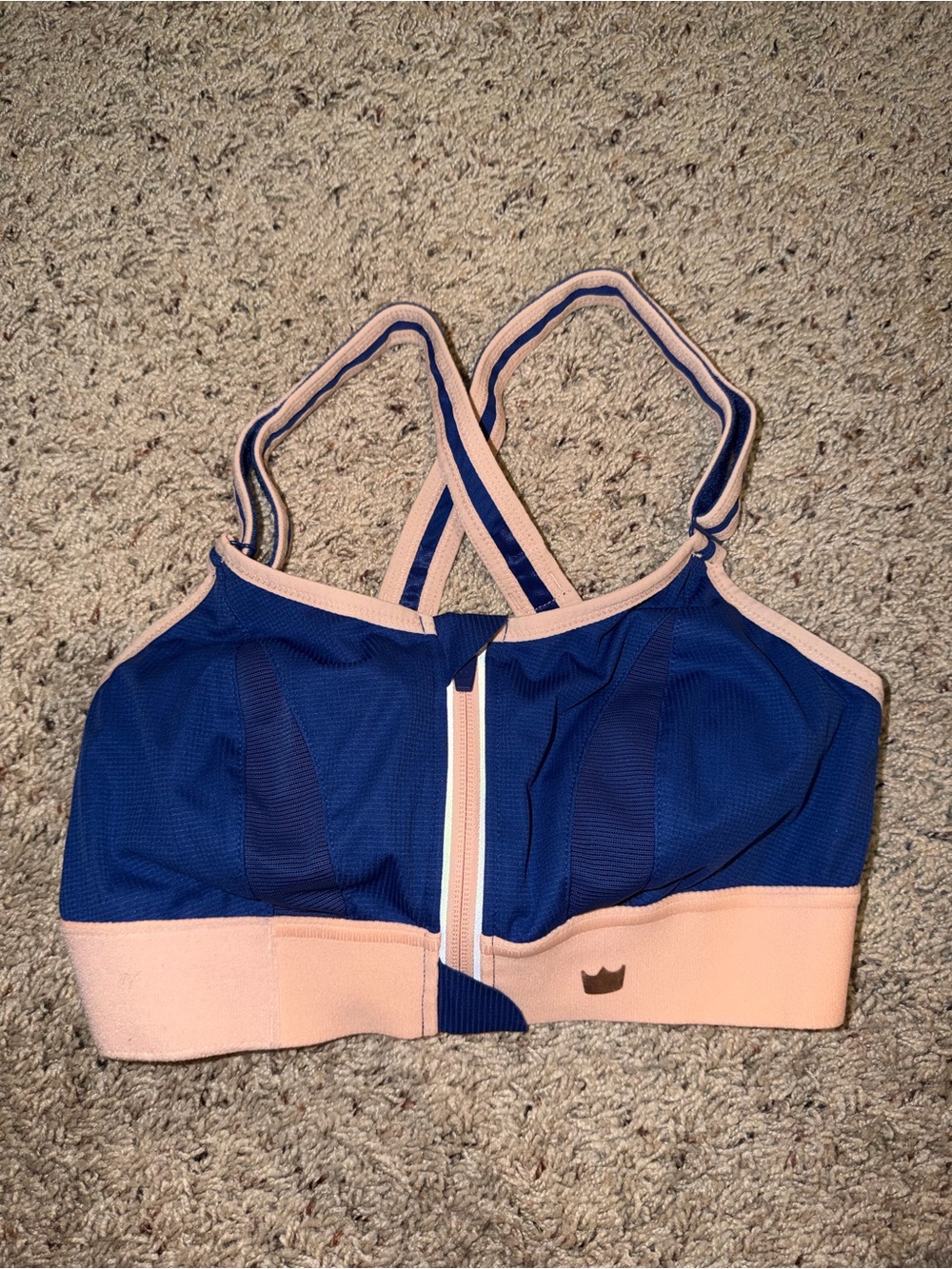 Crown Active Blue & Peach Front-Zip Sports Swim Top